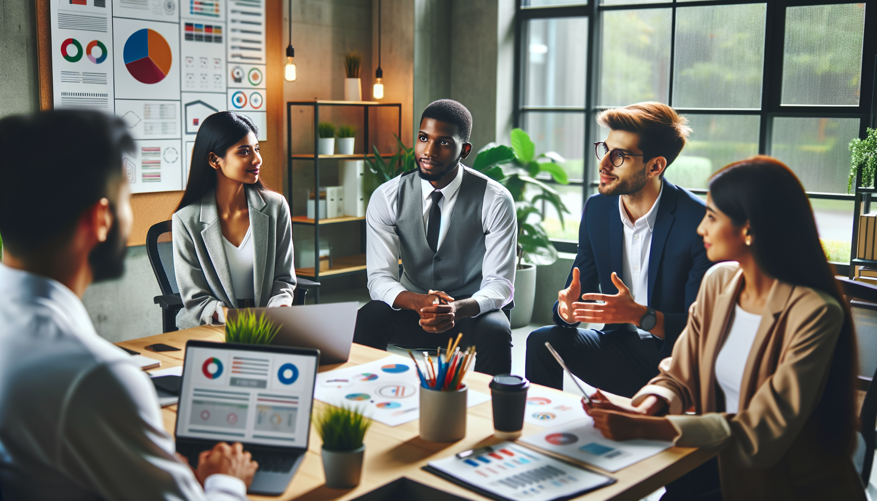 Diverse team discussing digital marketing jobs