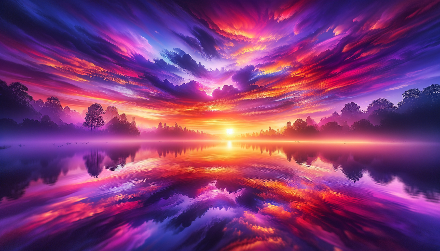 Serene sunrise over a calm lake for good morning status image