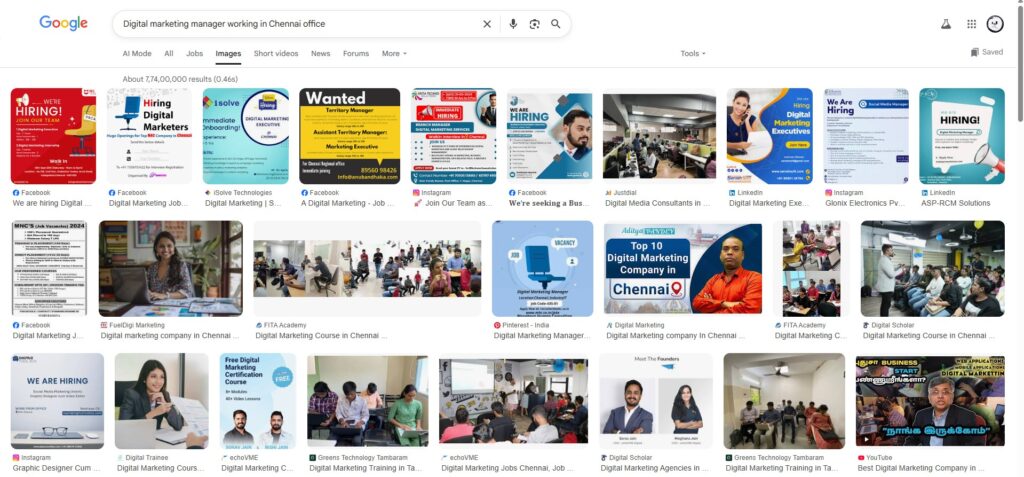 Digital marketing manager working in Chennai office